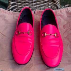 Gucci Neon Pink Leather Horsebit Loafers